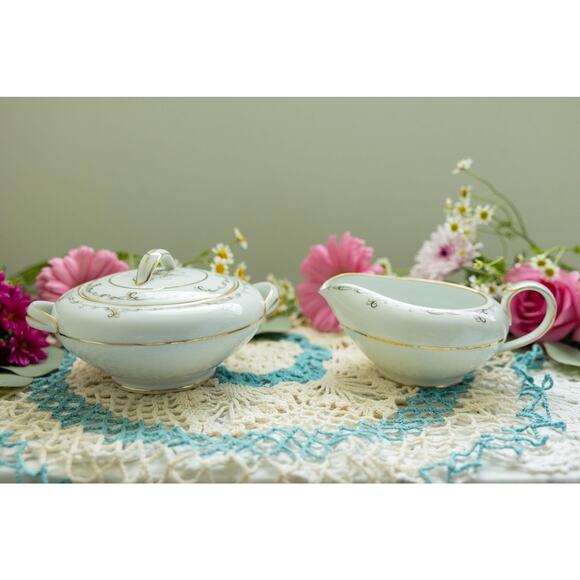 Noritake China 5404 Esquire Sugar Bowl & Creamer Set - Picture 1 of 10